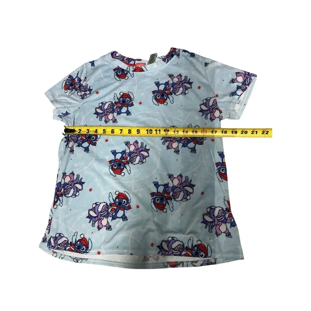 Disney Stitch Angel Christmas Girls Pajama Sleep Shirt Blue Size Large Tee
